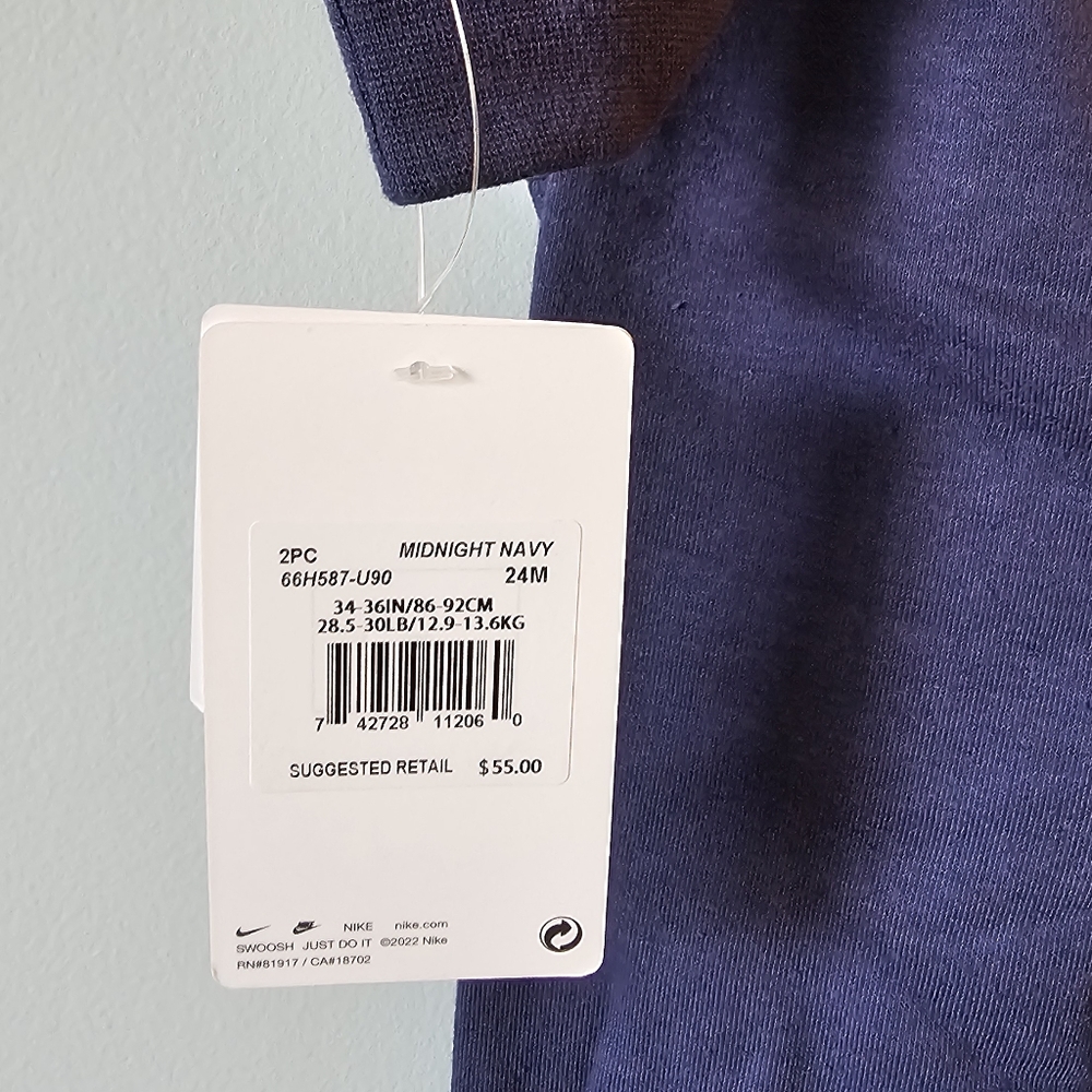 NWT-Nike-Toddler-2 Piece Sweatsuit-Unisex-Size 24 Months-Navy Blue - Picture 3 of 4
